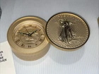 Vintage Bulova #B0675 Goldtone - Liberty $20 Gold Coin Stack Alarm Clock - Works
