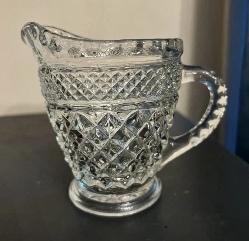 Anchor Hocking Wexford Clear CREAMER Pressed Glass Diamond Cut Vintage