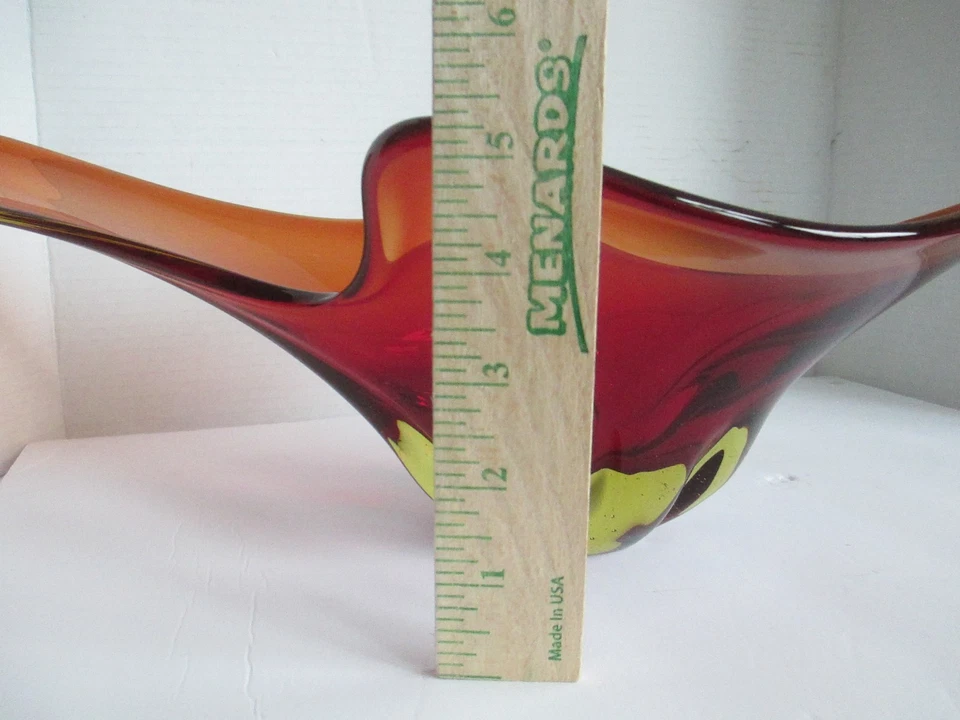 Antiga tigela de vidro de Murano pesada dos anos 60 Murano etiqueta folha Murano Itália - Imagem 4 de 4