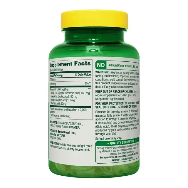 (Paquete de 3) Suplemento dietético de aceite de linaza Spring Valley cápsulas blandas para la salud del corazón Foto 3 de 4