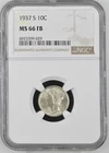 *FULL BANDS* 1937-S Mercury Dime Graded (NGC MS66 FB) SILVER 10C US Mint Coin