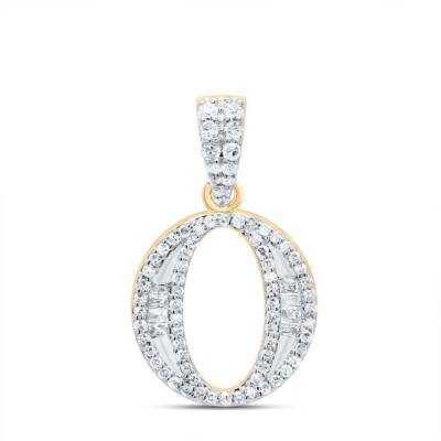10K Gelbgold Baguette Diamant alte englische Blockschrift Initiale O Anhänger 1/4 ct