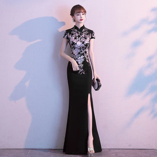Damen Abendkleid Fischschwanz Chor Kleid Bankett Chinesisch Cheongsam Kleid - Bild 8 von 23