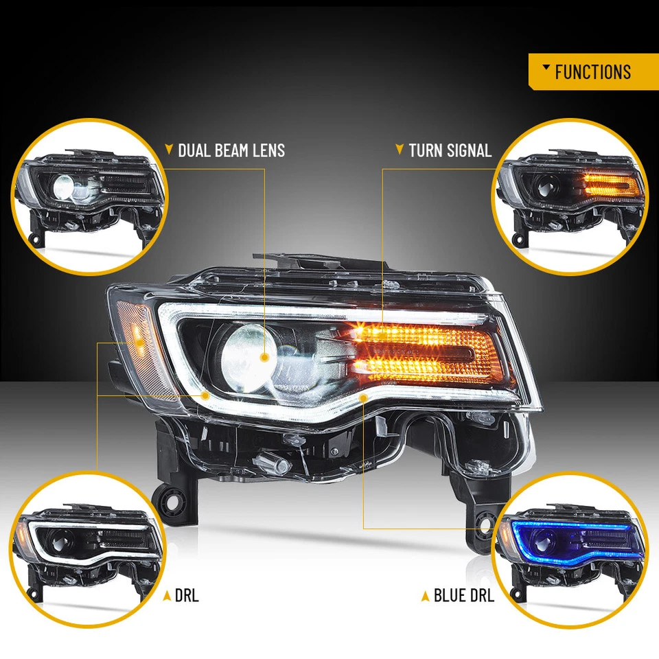 Proyector de faros LED VLAND FULL para Jeep Grand Cherokee 2014-2022 secuencial Foto 2 de 4