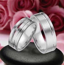 2 SILBER Trauringe Eheringe mit echten Diamant , GRAVUR GRATIS  , J2-12