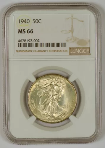 1940 Walking Liberty Half Dollar from the Philadelphia Mint, Graded MS66 by NGC
