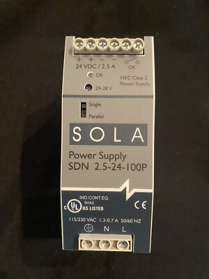 SOLA SDN 2.5-24-100P 24VDC / 2.5 A DIN rail Mount Power Supply Module