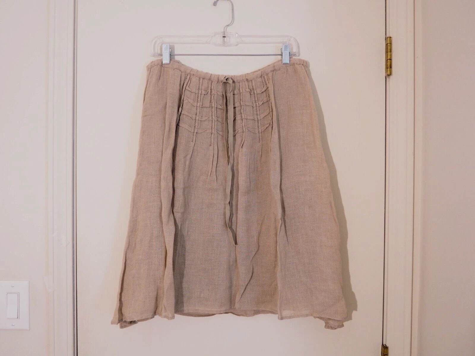 NWT $118 MAX STUDIO Beige Linen Blend Drawstring Knee Length Maxi Skirt Size M