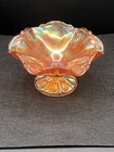 An Elegant MCM Imperial Marigold Iridescent Carnival Glass Footed Bowl Ruffled