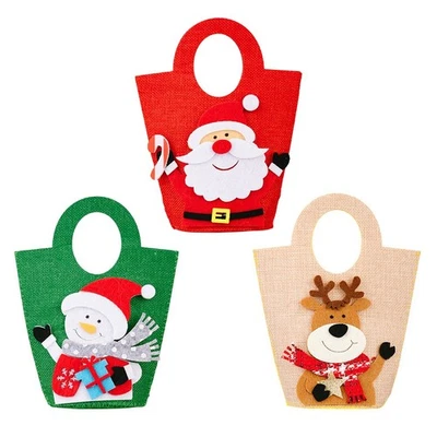 Sac fourre-tout de Noël en tissu dessin animé pour Père Noël bonhommes de ne - Photo 1/4