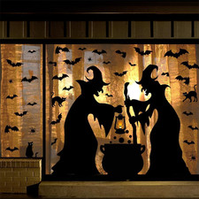 Halloween Decorations Window Clings Decor, Extra Large Witches with Black Cat Ba