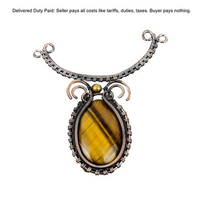 Copper Tiger's Eye Gemstone Unique Chain Wire Wrapped Trendy Necklace Jewelry
