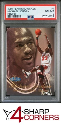 1997 FLAIR SHOWCASE ROW 3 #1 MICHAEL JORDAN BULLS HOF PSA 8