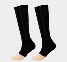 Zipper Open Toe Compression Socks 20-30mmHg Calf Leg Support Stocking