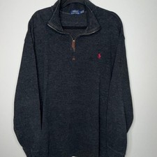 Polo Ralph Lauren Mens Size 2XLT Dark Gray Maroon Pony 1/4 Zip Pullover Sweater