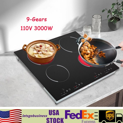 #ad #ad 110V Induction Cooktop 4 Burners Electric Hob Cook Top Stove Ceramic Cooktop $183.39