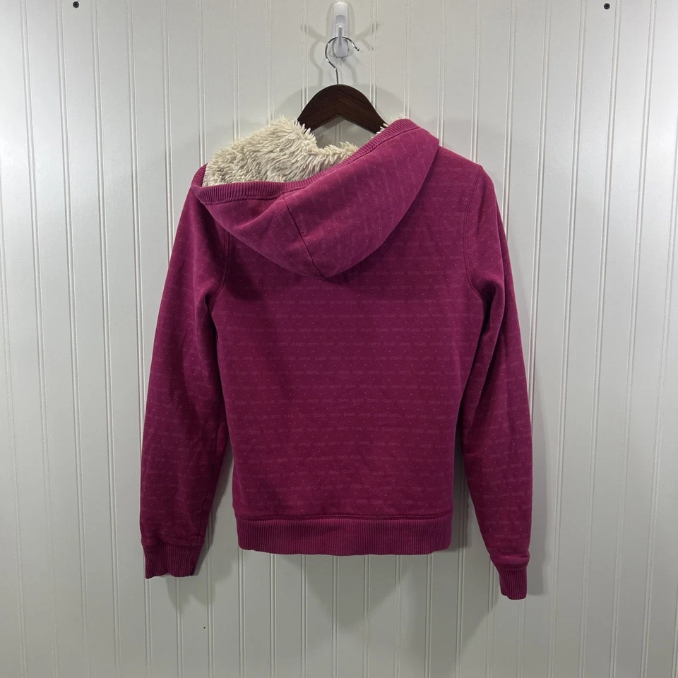 Abrigo Aeropostale Niñas Grande Rosa Imitación Piel Forrado Capucha Cremallera Completa Mangas Largas Foto 2 de 4