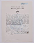 COA 1884 GSA Certificate Original Card for CC Morgan Silver Dollar (1card)