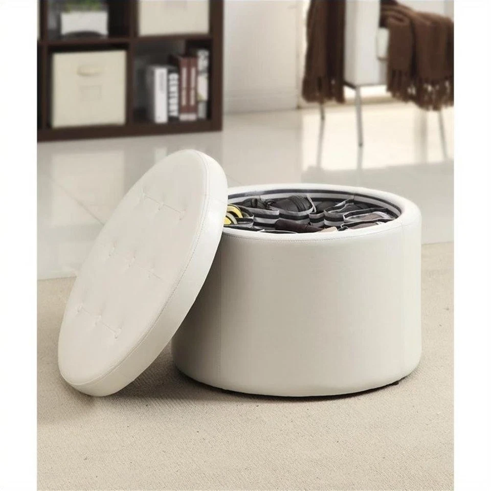 Convenience Concepts Designs4Comfort Round Shoe Ottoman in Ivory Faux Leather - Image 2 of 2