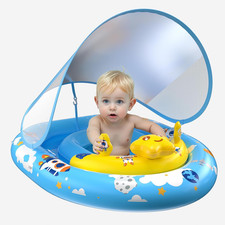 Baby Pool Float with Canopy UPF50 Sun Protection, Inflatable Kids Pool Floats I