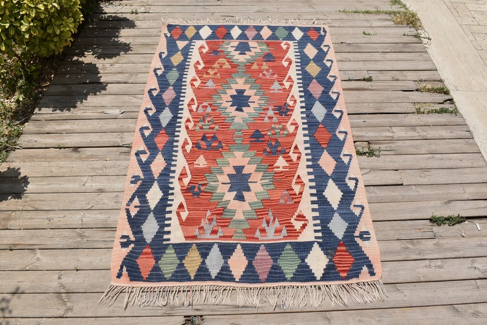Tapis Turc Taille 3x5 Tissé Main Kayseri Multicolore 103x180cm Oriental Kilim - Photo 2/4