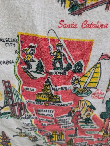 Vintage 1950s/60s California State Cloth Map Souvenir Landmarks 37x28 - Picture 9 of 17