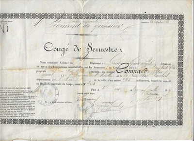CONGÉ de SEMESTRE - 2° Régiment de GRENADIER de la GARDE IMPÉRIALE 1867 - Photo 1/3