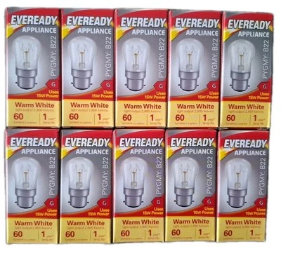 10 x Eveready 15W B22 / BC Pygmy Light Bulbs Dimmable Appliance Lamp Warm White