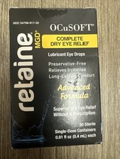 OCuSOFT Retaine MGD Complete Dry Eye Relief Lubricant Eye Drops 30 Count Box