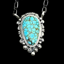 18" Kingman Spiderweb Turquoise Necklace Sterling silver Navajo Daniel Benally