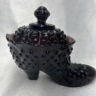 RARE Vtg Fenton 5.5”Amethyst Purple Hobnail Shoe/Boot  Lid Trinket Jewelry Box