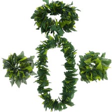 4PCS Green Hawaiian Party Garland Artificial Leaves Headband Lifelike Leaves