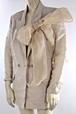 Beige Linen Bow Detail Oversized Blazer Soft Feminine Minimalist Chic Size S