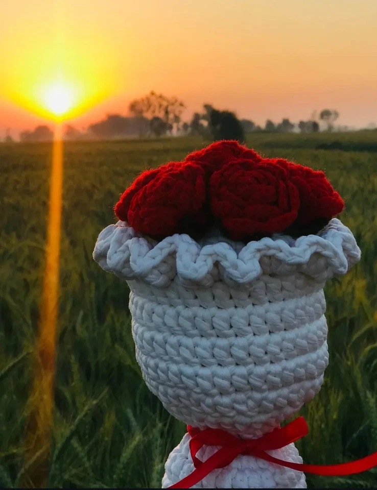 Stunning Handmade Seven Red Roses Flowers Bouquet Wedding Valentine Day Gift - Image 4 of 4