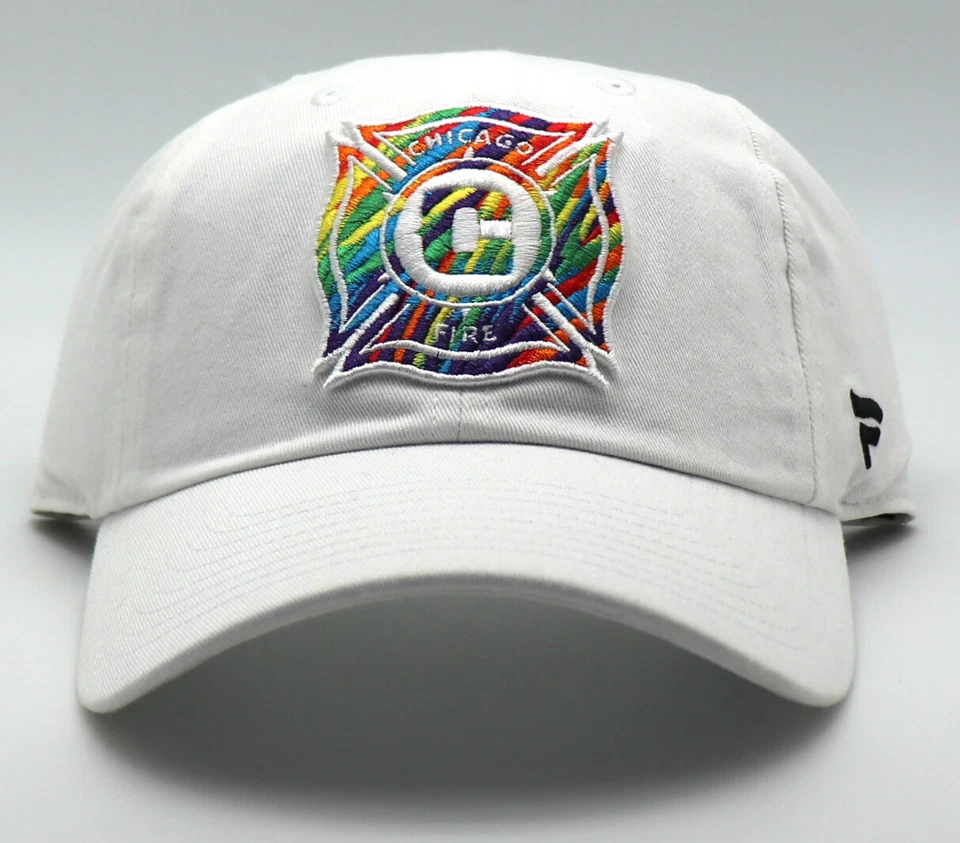 Chicago Fire FC New Fanatics LGBTQ Pride Rainbow White Dad Era Strapback Hat Cap - Image 3 of 4