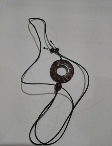 Brown Coconut Shell Round Pendant with black handmade Chain Necklace 100%Natural - Picture 2 of 6
