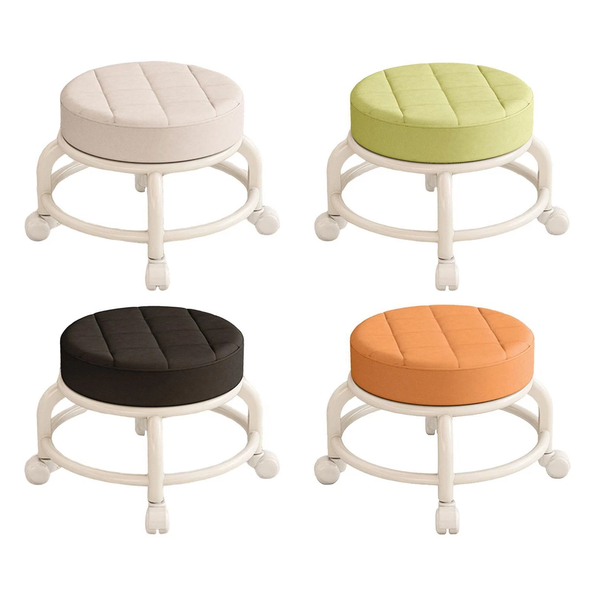 Low Roller Round Seat PU Leather Seat Padded Small Heavy Duty Portable Movable