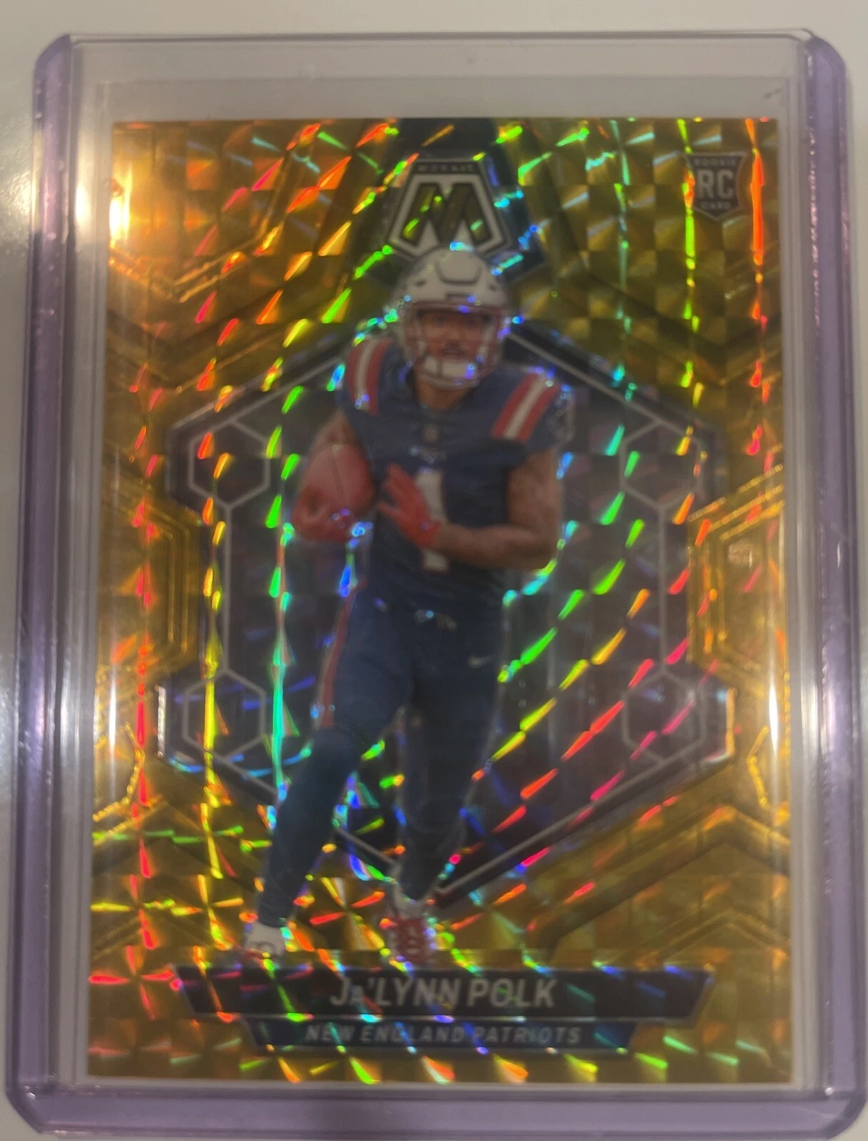2024 Panini Mosaic #337 Ja’Lynn Polk Gold 1/10 RC Patriots Book End # Matching