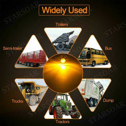 20x 3/4" Smoked Amber LED Bullet Side Marker Lights Truck Trailer Snap-In Mount - Picture 9 of 9