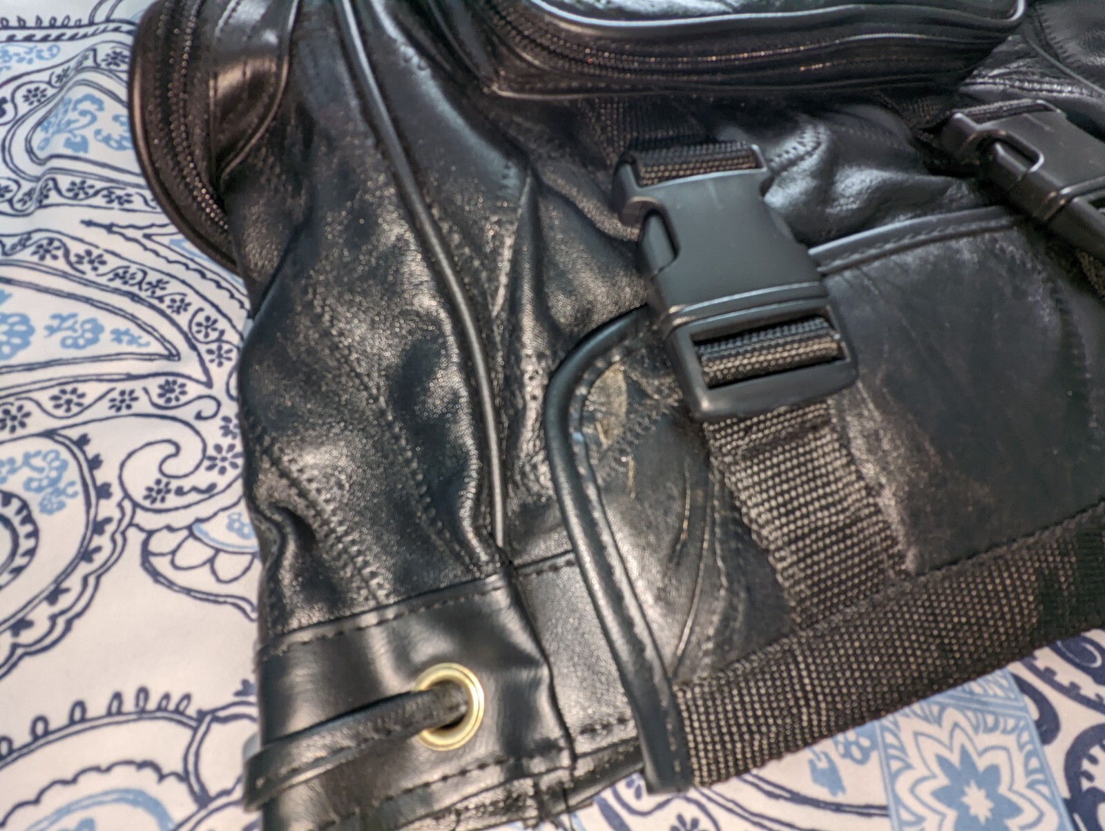 Leather Patchwork Backpack With Drawstring Top Un… - image 15