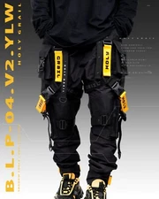 Men's Black/Yellow Streetwear Techwear Heavy Cargo Trouser Pants HGB.L.P04V2/YLW