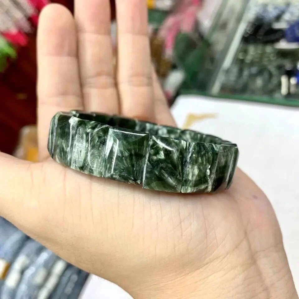 Russian Seraphinite (Clinochlore) Beads Bracelet Natural Gemstone Jewelry Bangle - Image 4 of 4