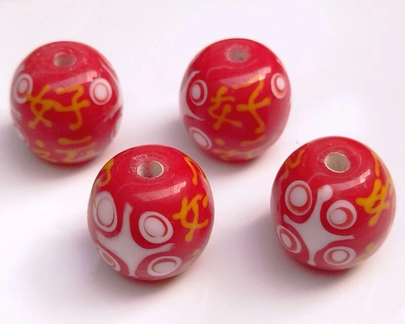 10pcs handmade Lampwork glass beads red Chinese Lucky round 15 16mm