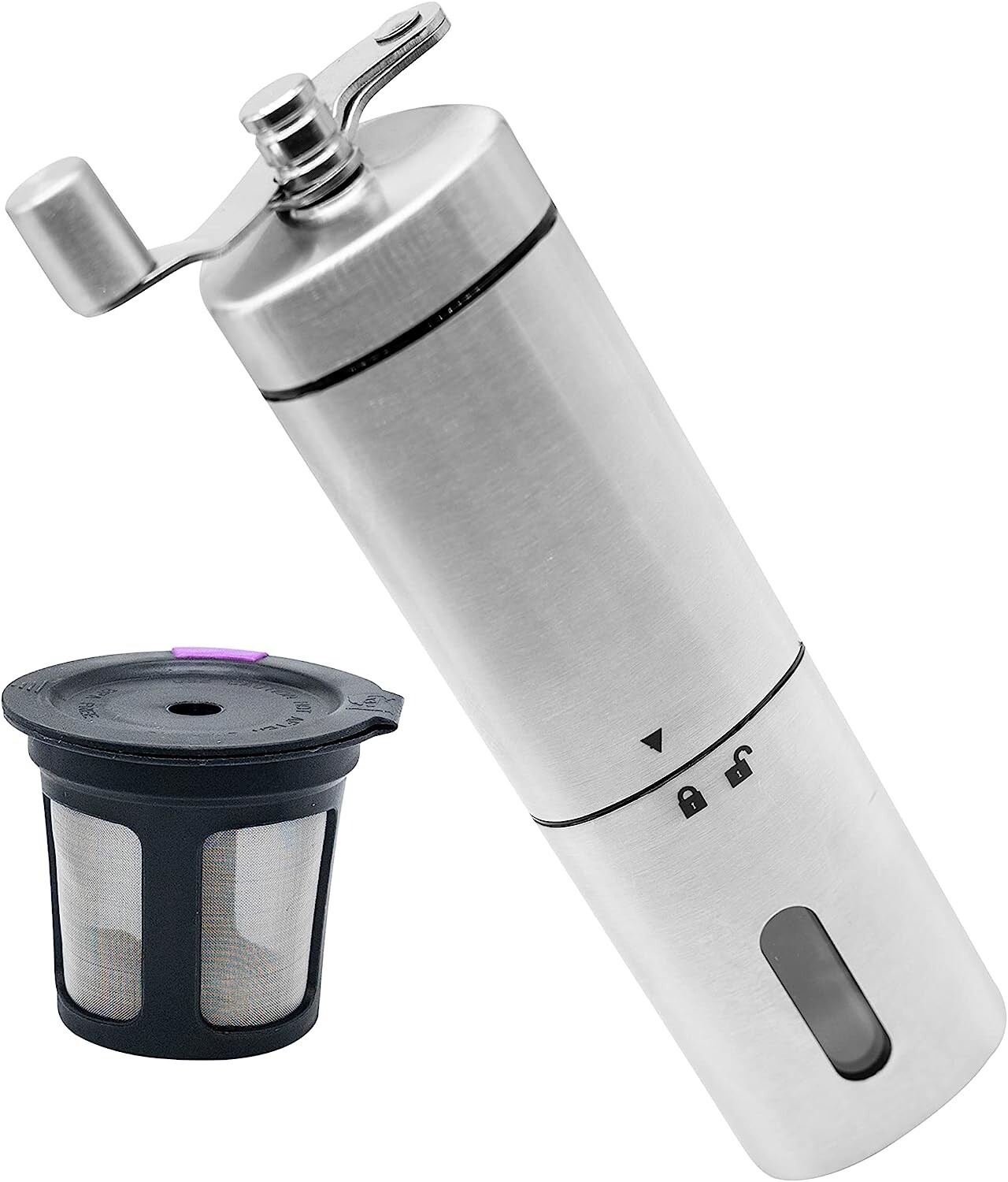 Coffee Grinder Portable Manual Set Steel + Universal K-cup filter for Keurig