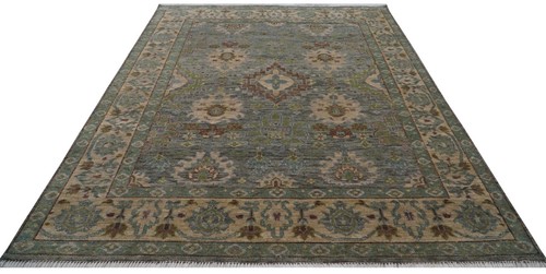 Handmade 9x12 ft Muted Gray Floral Luxurious Oushak Rug | Customizable Carpet - Picture 2 of 8