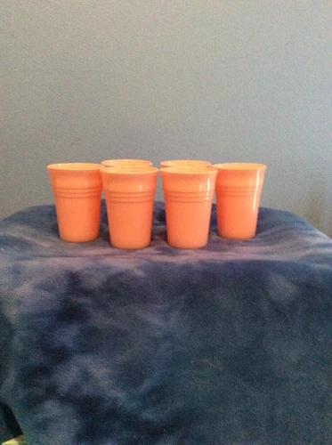6-VINTAGE HAZEL ATLAS PINK MODERNTONE PLATONITE WATER / JUICE GLASSES