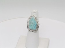 Native American Handmade Sterling Silver Kingman Turquoise Ring Size 5-1/2