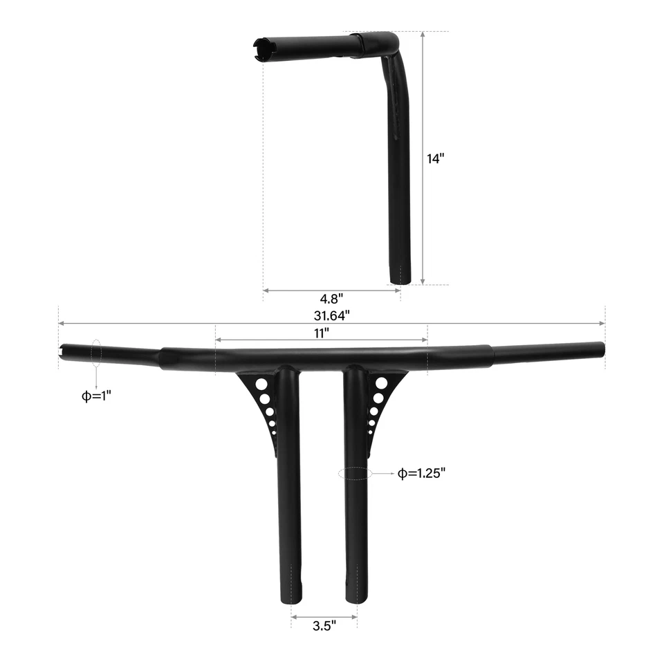 Manillar colgante barra en T de 14" de elevación 1 1/4" apto para Harley Road King Softail Dyna FLD Foto 3 de 4