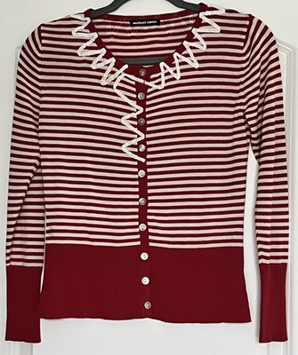 Vtg Michael Simon Silk Blend Cardigan Sweater Red Stripe Nautical S As Is READ