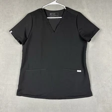 FIGS Scrub Top Technical Collection Womens Medium Black Pockets Stretch EUC